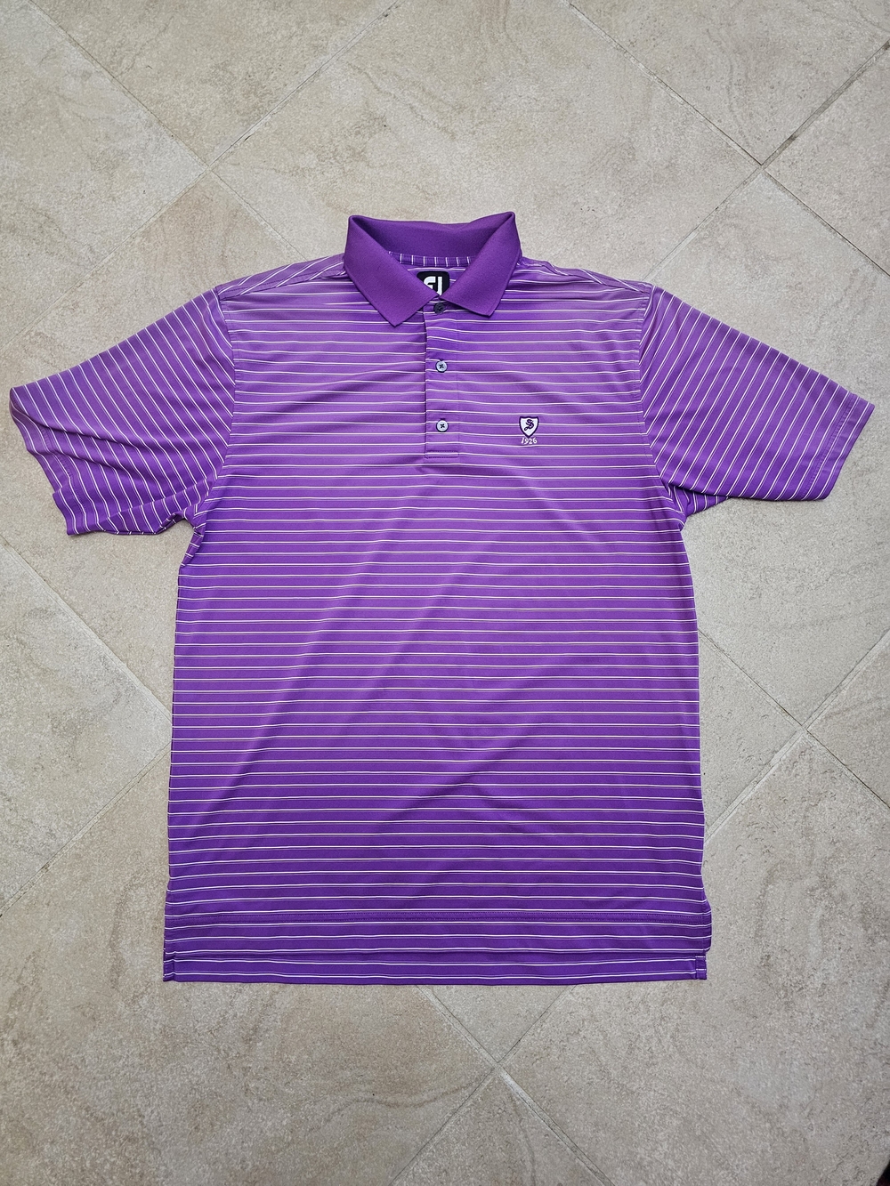 FootJoy FJ Men's Medium Purple Striped Golf Polo Shirt Stretch Performance 1926